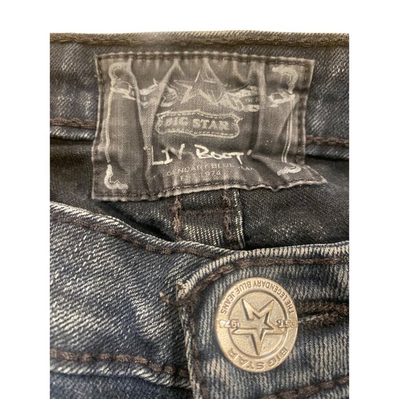 Big Star Jeans Womens 28 R Blue Liv Boot Cut Dark Wash Distressed Denim Pants - Picture 3 of 15